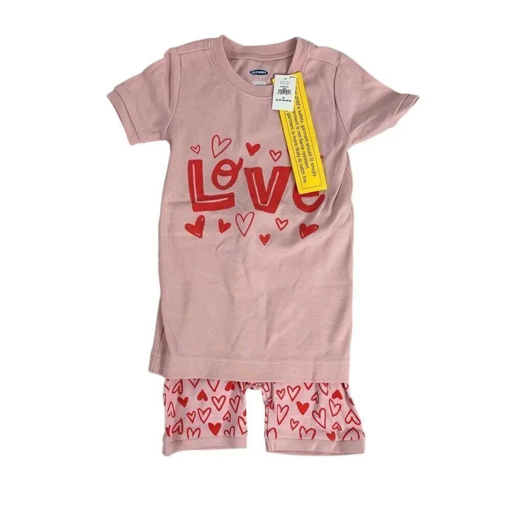 Old Navy 5T Short Sleeve Pajamas Love Hearts NEW